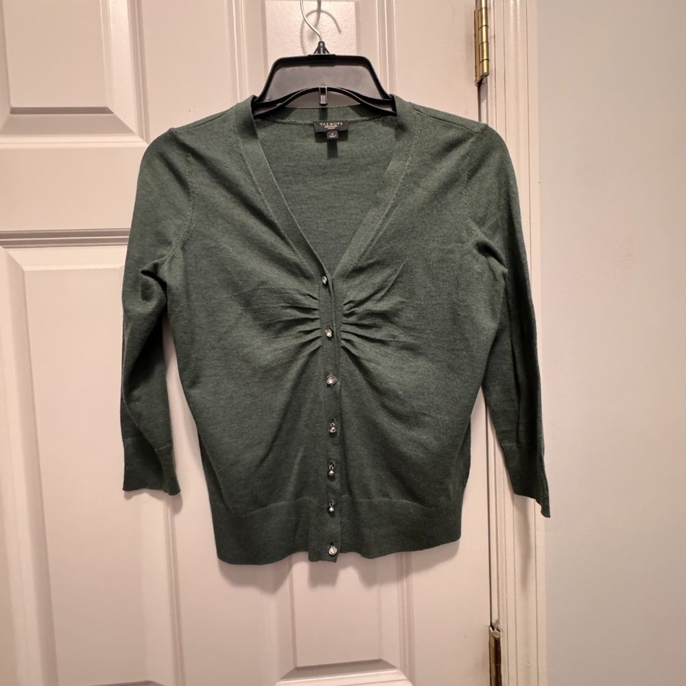 Talbots Size P Green Button Up Sweater - image 1